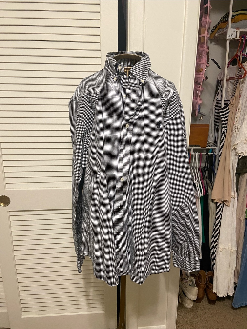 Polo by Ralph Lauren Blue and White Micro-Check Button-Down Shirt
